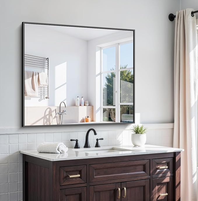 KOCUUY Black Rectangle Mirror, 36"x40" Bathroom Mirrors for Over Sink, Large Black Wall Mounted Mirror, Metal Framed Mirror for Wall, Vanity Mirror for Bathroom Living Room Bedroom Dining Room