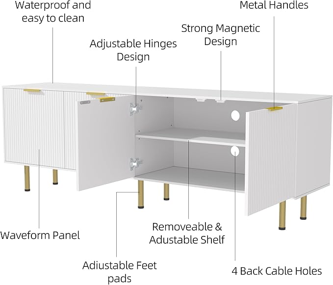White TV Stand for TVs up to 80 Inch,Mid Century Modern TV Console,TV Stands for Living Room & Bedroom,Entertainment Center with Storage,Entertainment Stand,TV Cabinet for 55,60,65,70,72,75,80 Inch TV