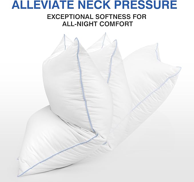 Goose Feather Pillow Queen Size Pack of 2 - Down Hotel Bed Pillows for Sleeping, Soft 600 Thread Count Cotton Cover, Fluffy Support Surround Fill Polyester for Back, Stomach, Side Sleepers