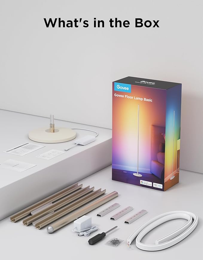 Govee RGBIC Floor Lamp Basic, LED Corner Lamp Works with Alexa, Smart Modern Floor Lamp with Music Sync and 16 Million DIY Colors, Color Changing Standing Lamp for Bedroom Living Room