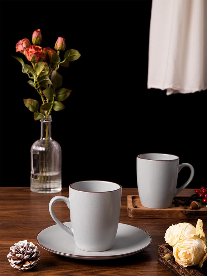 famiware Venus Coffee Mugs for 6, 14 oz Mug Set, Dringking Cup with Handle for Coffee, Tea, Cocoa, Milk, Ligth Gray