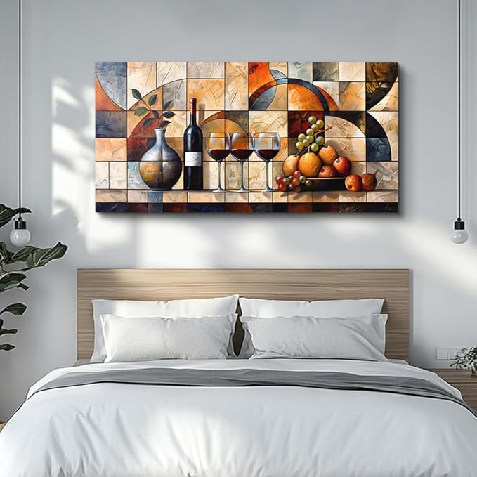 PHAOHUAXM Abstract Canvas Wall Art For Living Room Large Wall Decor For Bedroom Office Wall Decor Wine Glass Mural Restaurant Farmhouse Wall Painting Decor Artwork Pictures Home Decorations 20"X40"
