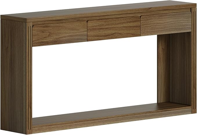 Treocho 63.9" Long Console Tables for Entryway, Farmhouse Entryway Table with Drawers, Narrow Sofa Table Behind Couch Table for Living Room, Entrance, Hallway, Walnut
