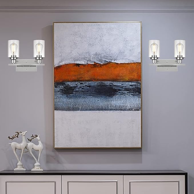 MELUCEE Sconces Wall Lighting Chrome 2-Light, Modern Bathroom Lights Over Mirror Contemporary Vanity Lighting Fixture with Clear Glass Shade (Patent No.: US D963914 S)