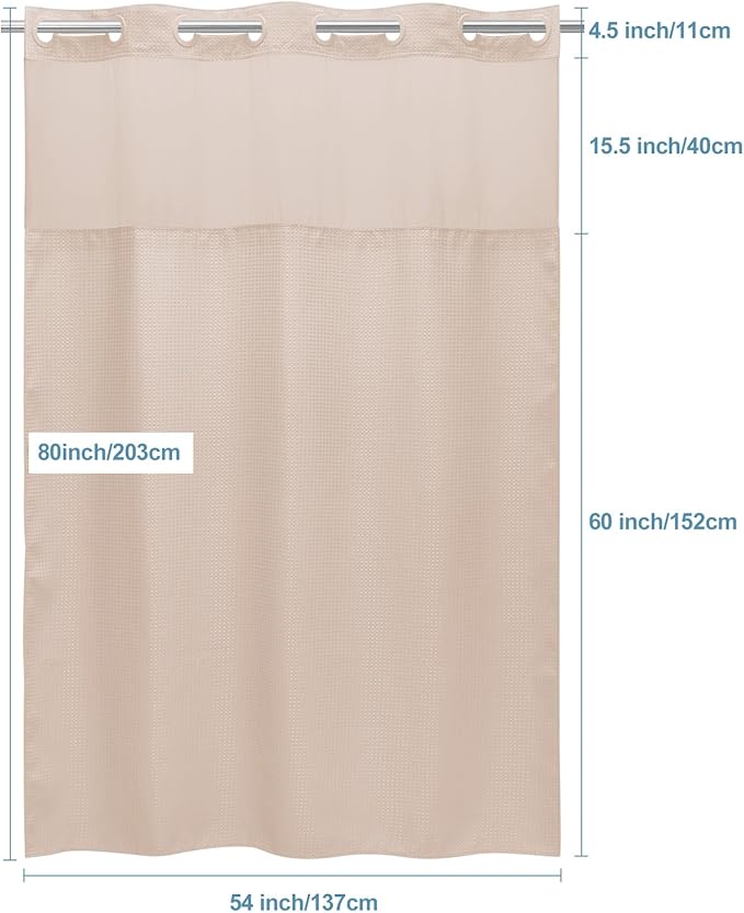 Blush Pink Stall No Hook Shower Curtain with Snap in Liner,230GSM Waffle Weave Shower Curtains for Bathroom,54W x 80H