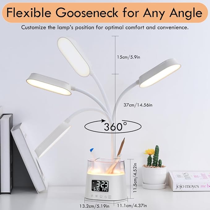 WILIT LED Desk Lamps for Home Office with Pen Holder, Table Lamp for Bedroom with USB Charging Port & Clock, RGB Night Light, Study Lamp for Kids Student, Desk Lamp for College Dorm Room Essentials