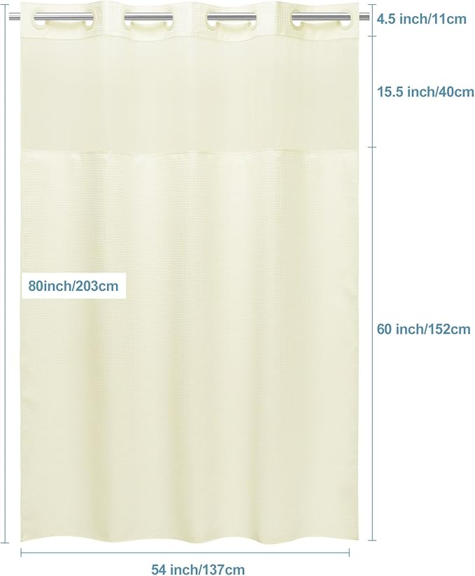 Ivory Stall Hotel Shower Curtain with Detachable Liner - 230GSM Waffle Textured,Hotel Grade,Spa Like Bath Curtain,54W x 80H
