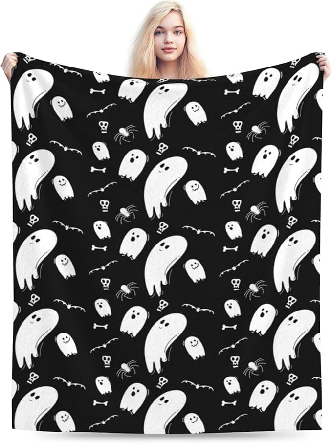 Halloween Ghost Throw Blanket 60x50 Inches Gifts for Mens Womens Boys Girls Soft Flannel Plush Blankets for Bed, Sofa, Couch, Travel, Camping