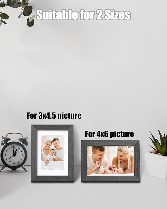 Egofine 4x6 Picture Frame Made of Solid Wood with Plexiglass, Display Pictures 3.5x5 with Mat or 4x6 Without Mat for Tabletop and Wall Mounting, Rustic Black