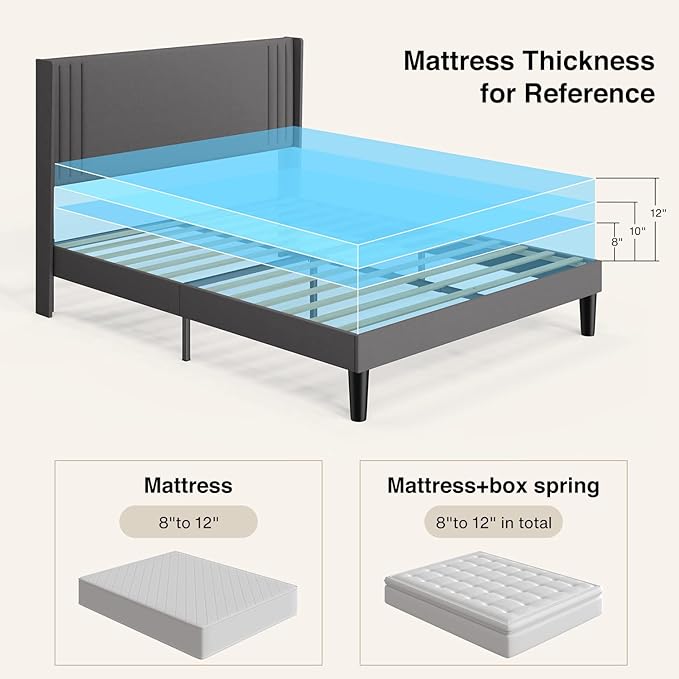 Gizoon Queen Bed Frame with Wingback Headboard, Upholstered Platform Bed with Modern Geometric Headboard, Wooden Slats, Noise-Free, No Box Spring Needed