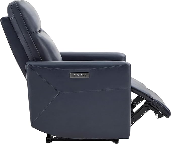 CHITA Genuine Leather Power Recliner Chair for Adults, Electric Wall Hugger Recliner for Small Spaces, Modern Living Room and RV Recliner Chair with Power Headrest & Charging Ports, Dark Blue