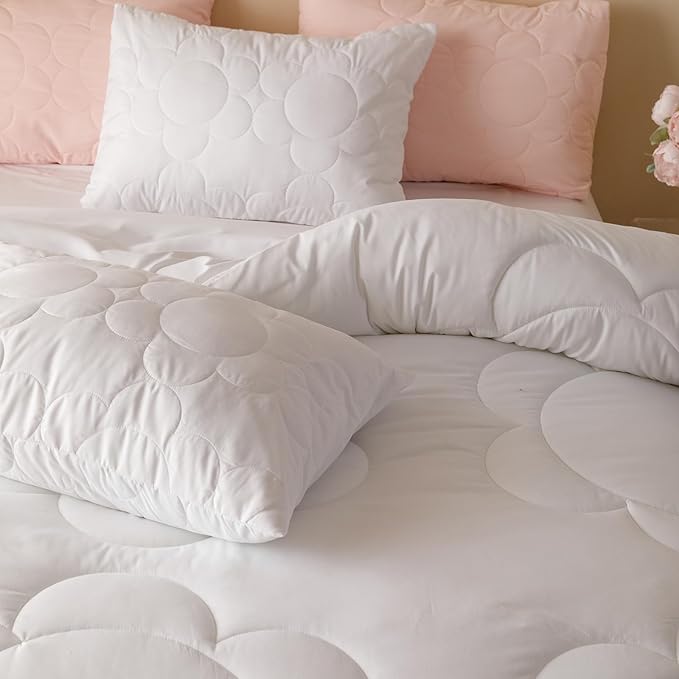 Luxlovery White Sunflower Comforter Set Cal King Women Bohemian White Bedding Set Boho Big Flowers Farmhouse Soft Elegant 3PCS Comforter Set California King