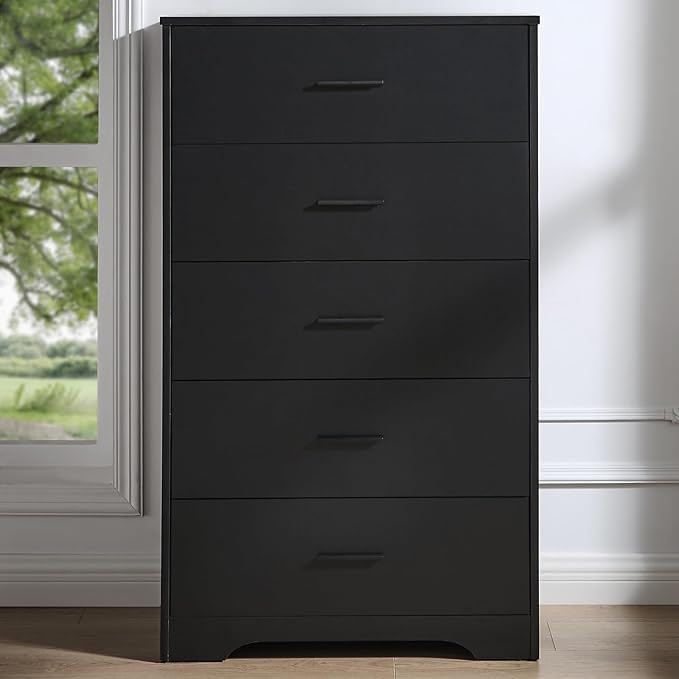 LIDYUK Black Dresser for Bedroom, 5 Drawer Dressers & Chests of Drawers, Modern Wood Dresser, 47 Inches Tall Chest of Drawers for Bedroom, Hallway, Living Room