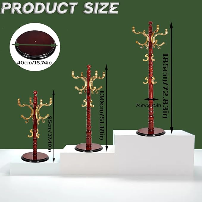 73" Wooden Coat Rack Stand,Coat Racks Freestanding With 14 Hooks And Solid Round Base Heavy Duty Adjustable Height Hall Tree Coat Rack for Entryway Hallway Foyer Office Bedroomf (Begonia)