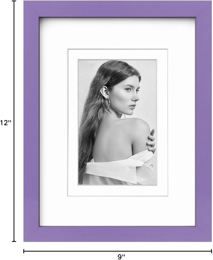 Egofine 9x12 Picture Frame Made of Solid Wood Covered by Plexiglass, Wood Frame for Pictures 5x7/6x8 with Mat or 9x12 without Mat, Tabletop and Wall Mounting Display, Purple