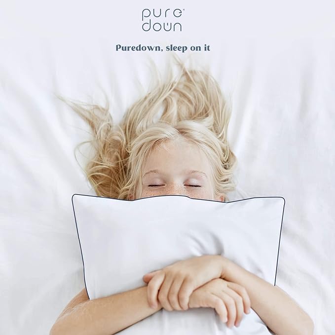 puredown® Premium White Goose Feather and Down Pillows, 2 Pack Luxury Bed Pillows for Sleeping with 100% Cotton Cover, Queen Size,Navy