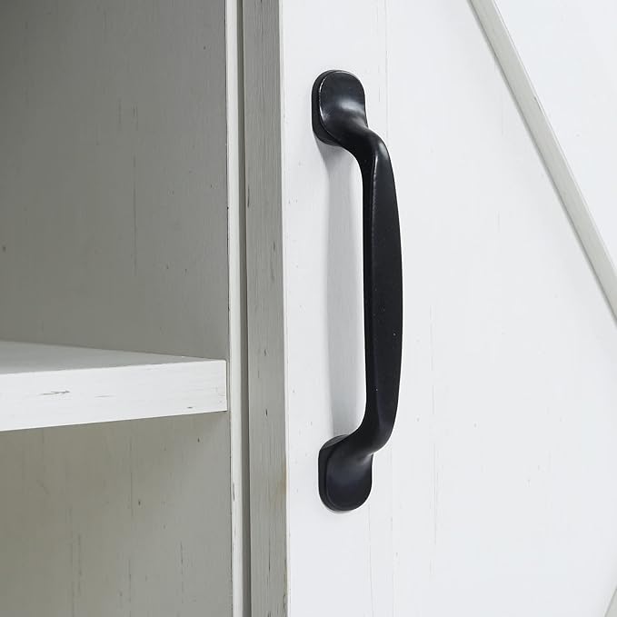 Rainbow Sophia TV Stand, Storage Cabinet with Sliding Barn Doors and Adjustable Shelves, Modern 28”H, Vintage White/Espresso