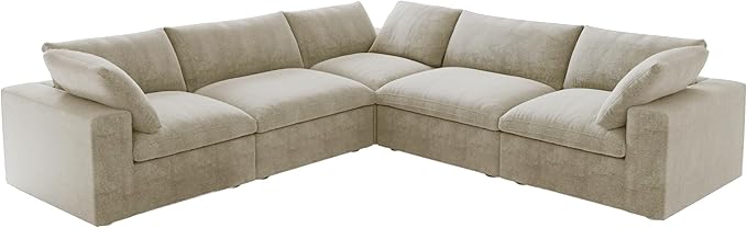 JACH V-Shaped Sectional Couch, Deep 5-Seats Convertible Sectional Sofa, Cushion Covers Removable, Modern Modular Sofas for Living Room/Bedroom/Apartment (Khaki)