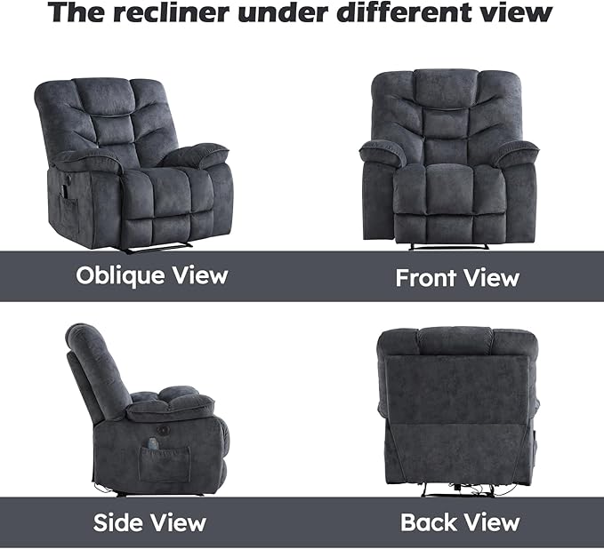 Oversized Electric Recliner Chair with Massage and Heat, 41" Wide Power Reclining Chairs with USB Port, Breathable Fabric Overstuffed Reclining Sofa for Living Room Bedroom (No Lift)