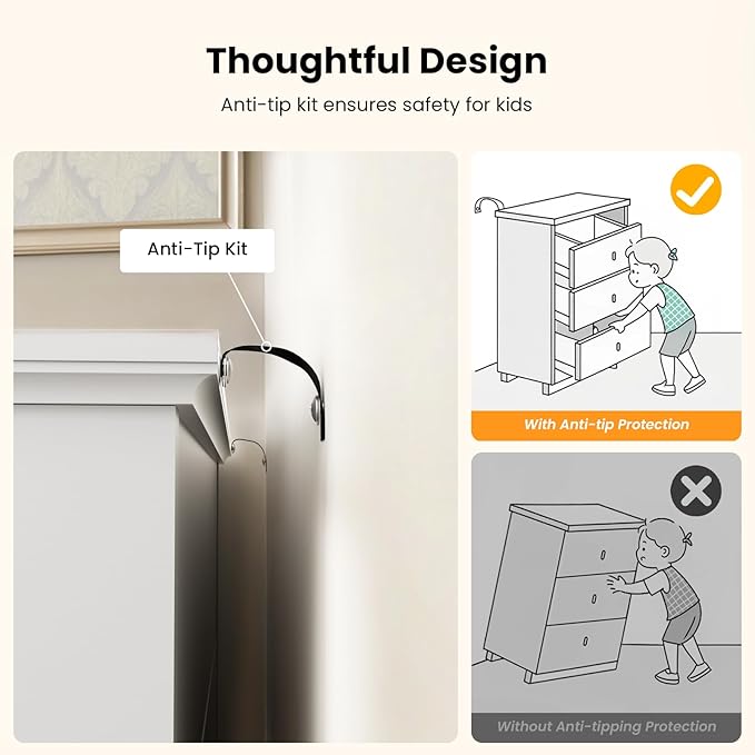 Amada Farmhouse 6 Drawer Dresser for Bedroom, 47.2 Inch Wide Wood Dresser with Natural Texture, Large Drawers, Rustic Farmhouse Chest of Drawers for Bedroom, Living Room, Hallway, White