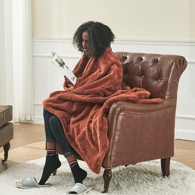Krifey Faux Fur Throw Blanket, Super Soft Cozy Blanket, Luxury Fluffy Blanket Warm Bed Throw, Plush for Women, Camel 50" x 60"