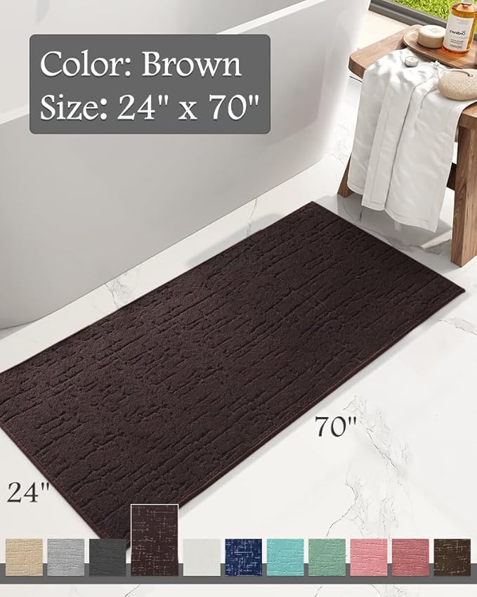AMOAMI-Bath Mat-Absorbent Quick Dry Bathroom Floor Mats-Washable Rubber Backing Bath Mats for Bathroom Rugs Fit Under Door-Bath Rug for in Front of Sink Bathtub Shower Room, Brown 24''x70''