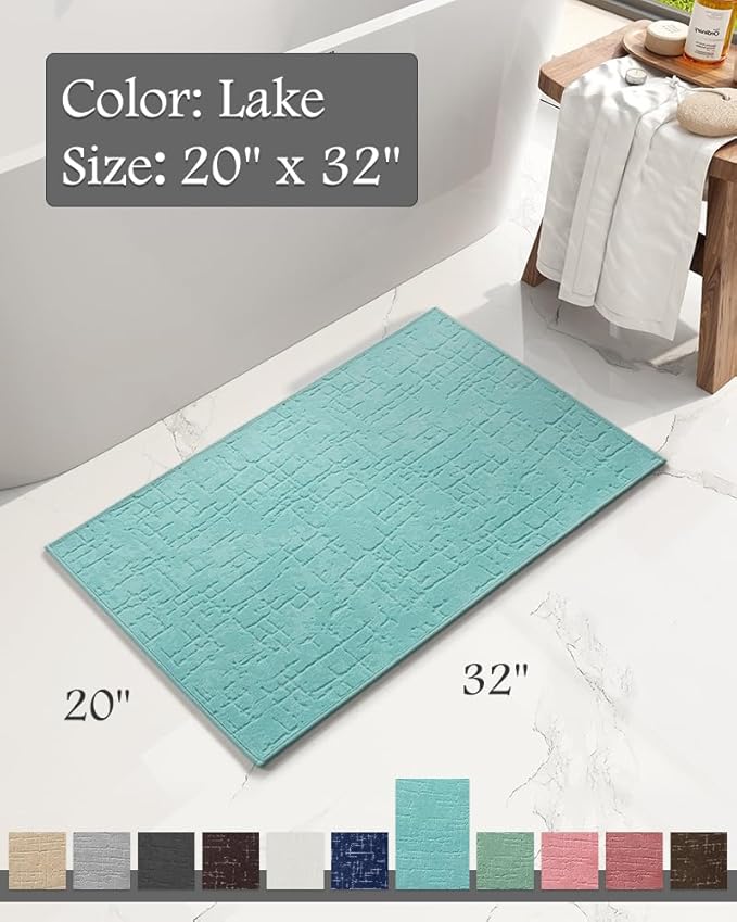 AMOAMI-Bath Mat-Absorbent Quick Dry Bathroom Floor Mats-Washable Rubber Backing Bath Mats for Bathroom Rugs Fit Under Door-Bath Rug for in Front of Sink Bathtub Shower Room, Lake 20''x32''