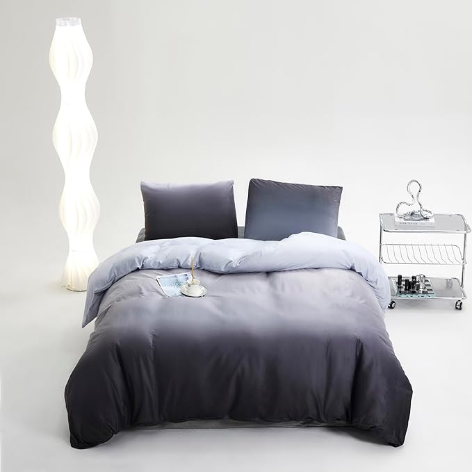 CLOTHKNOW Gray White Comforter Sets Twin/Twin XL Gradient Grey Velvet Bedding Comforter Sets Gray Bed Sets Soft