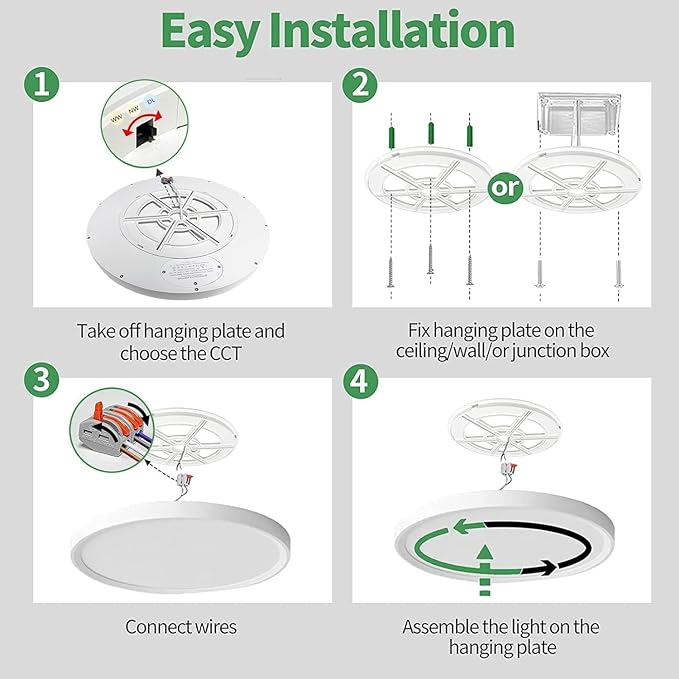 20 Inch Large LED Flush Mount Ceiling Light, 40W,4350LM, 3000K/4000K/6000K CCT Selectable,White Round Flat Panel Light Low Profile Ceiling Light Fitures for Hallway, Kitchen, Bedroom, Laundry Room