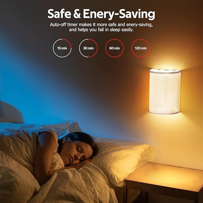 Battery Operated Wall Sconces Set of Two, Wall Lamp with Remote, 3 Colors Dimmable Fabric Wireless Sconces Wall Decor Set of 2 with Timer for Bedroom Living Room