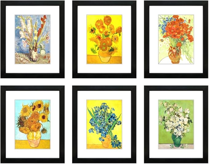 8x10 Picture Frame Set of 6 with Real Glass for Pictures 5x7 with Mat or 8x10 Without Mat, Wall Gallery or Tabletop display Photo Frames in Black