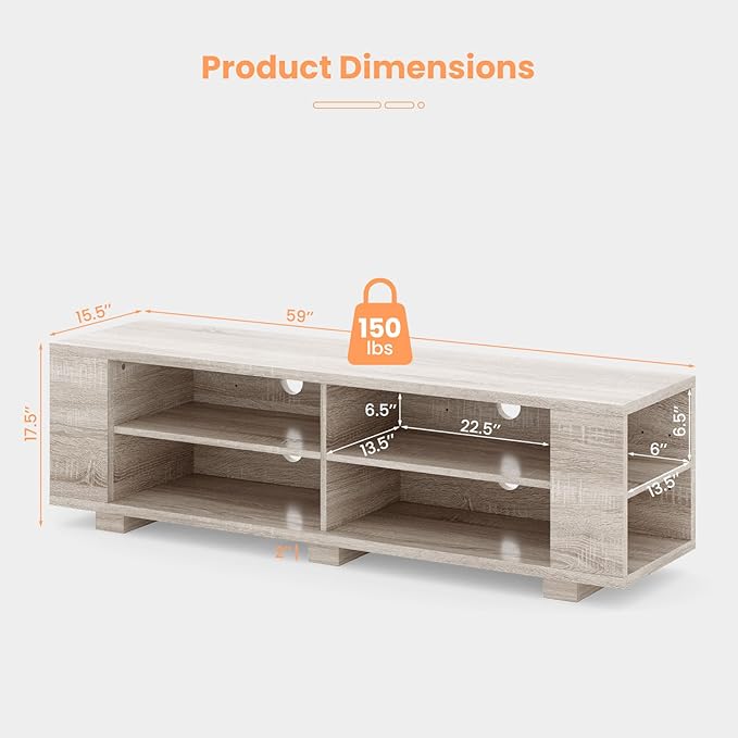 Giantex Modern TV Stand for TVs up to 65 Inch, Wood Entertainment Center w/ 8 Open Storage & Adjustable Shelves, Television Stands w/Cable Holes, TV Console Table for Living Room Bedroom (White Oak)