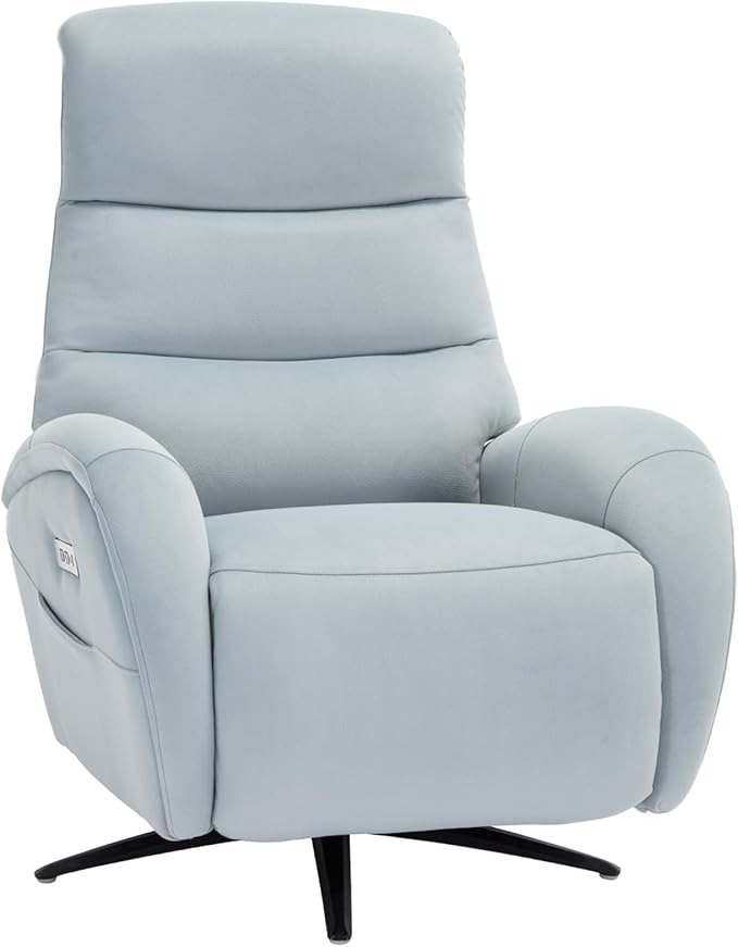 Power Recliner Chairs for Adults, Recliner Swivel Chair with USB & Type-C Ports, Blue Fabric Recliner Chairs for Adults with 270° Swivel, Oversize Reclining Chair W/ 20.1" Wide Seat