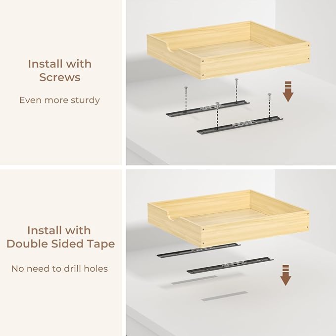 COOLBEBE Pull Out Cabinet Organizer, Soft Close Pull Out Drawers for Cabinets, 19" W x 21" D Solid Wood Slide Out Cabinet Drawers in Kitchen, Pantry, Bathroom, Bottom Assembly