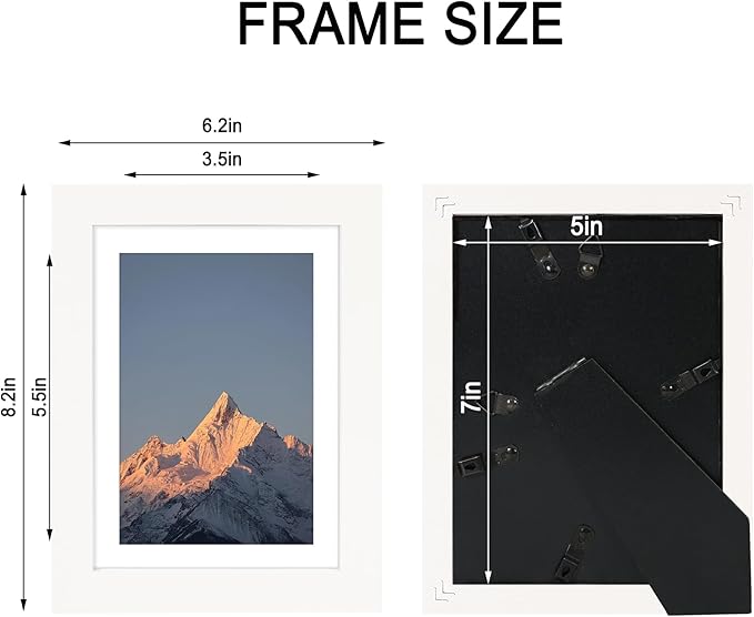 5x7 Picture Frame Set of 4, High Definition Real Glass, Display Pictures 4x6 with Mat or 5x7 Without Mat, Gallery Wall Hanging or Tabletop Photo Frames, White