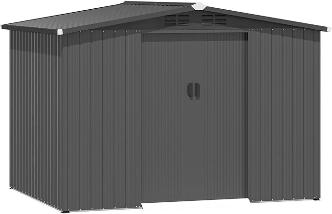 AECOJOY Shed 6' x 8' Outdoor Storage Shed with Sliding Door, Outdoor Storage Tool Shed Storage Cabinet, Metal Garden Shed for Yard, Outdoor Storage Clearance in Dark Grey