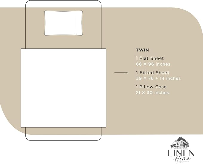 Linen Home 100% Cotton Percale Sheets Twin Size,Light Taupe, Deep Pocket, 3 Pieces Set - 1 Flat, 1 Deep Pocket Fitted Sheet and 1 Pillowcase, Crisp Cool and Strong Bed Linen