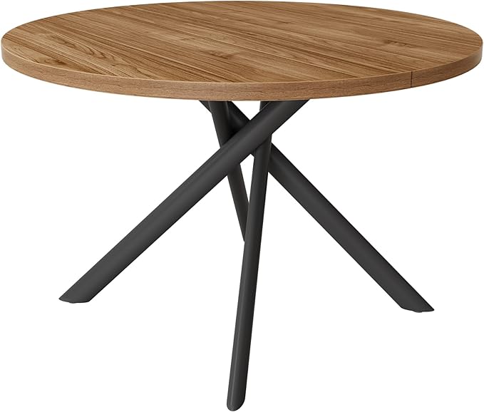 45.3 Inch Modern Round Dining Table for 4, Space-Saving Dinette with Carbon Steel Legs for Home Kitchen Apartment(Light Walnut Table)