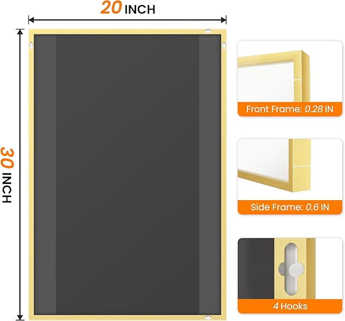 Bathroom Vanity Mirror for Wall, 20" x 30" Metal Framed Rectangular Bathroom Wall Mirror for Over Sink, HD Shatterproof Glass, Hangs Horizontally or Vertically(Gold)