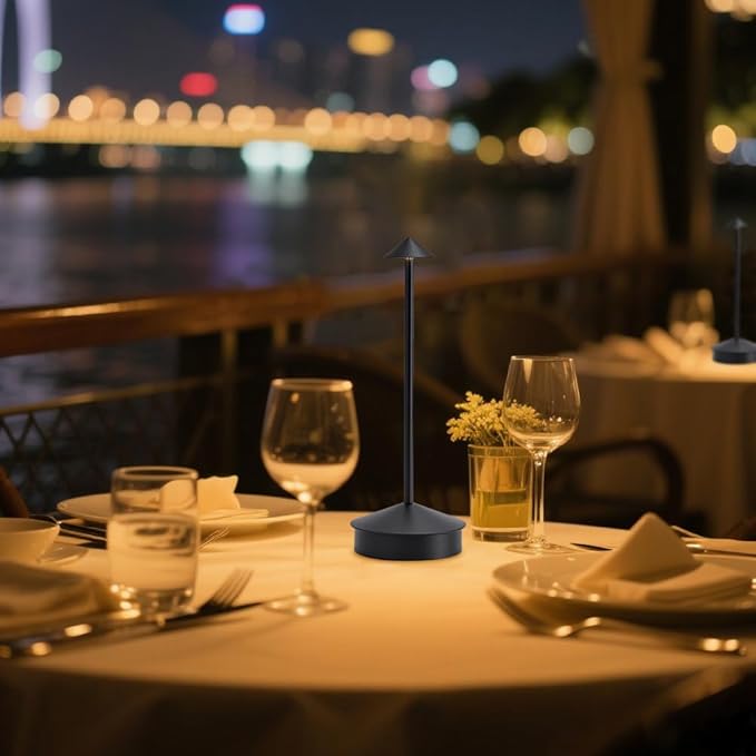 2 Pack Aluminum Cordless Table Lamps, 6000mAh Rechargeable Battery Operated Lamps, Portable Touch Lamp Outdoor Camping Lamp 3 Color Stepless Dimming Lamp for Restaurant/Patio/Dinning(Black)