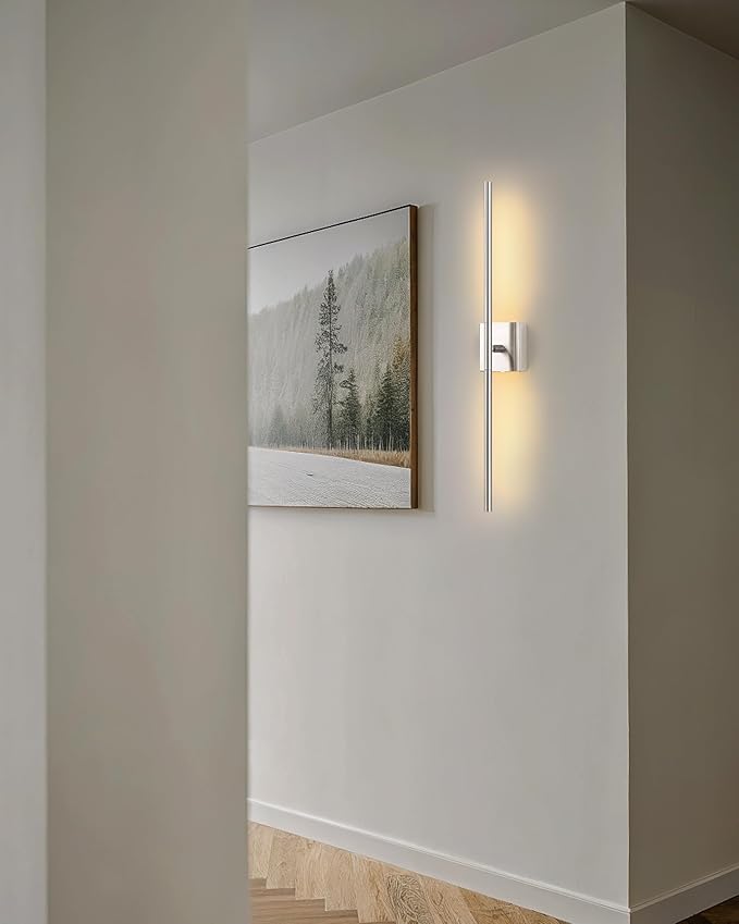 KDG Cordless Wall Sconces Set of 2, Wireless 7000mAh Rechargeable Battery Operated LED Wall Lamps with Remote, 360° Rotate Lightings for Wall Painting, Bedroom, Hallway, Night Light 31.5 inch (Nickel)