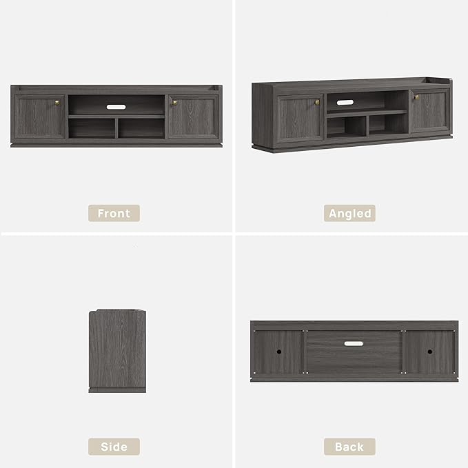 SICOTAS TV Stand Entertainment Center - 67" TV Console for Living Room Modern TV Stand for Bedroom, Media Console with Shelf and Cabinet, Entertainment Stand for TVs up to 65 75 Inch(Dark Grey Oak)