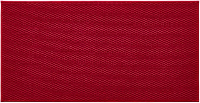 Bathroom Rugs Non Slip Washable, Super Absorbent Thin Bath Mat Quick Dry Low Pile Bathroom Rug, Red 24"x47"