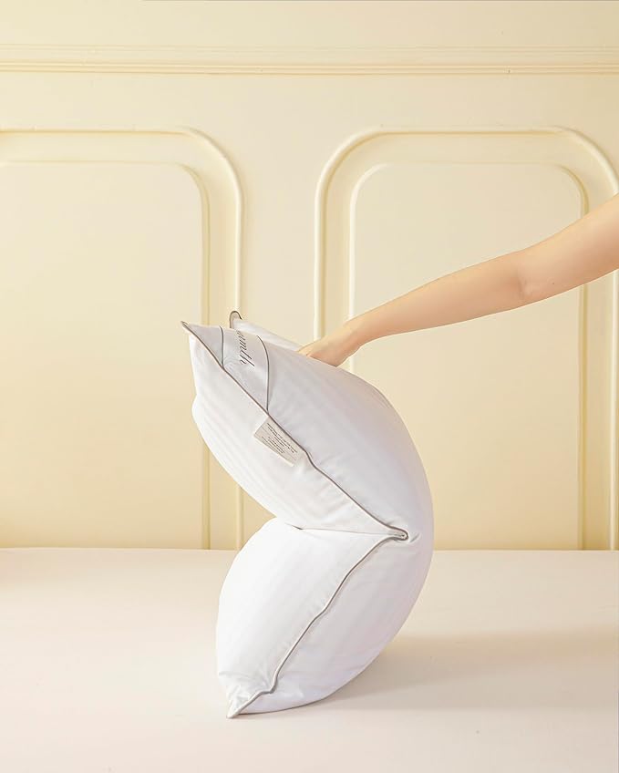 Standard Goose Feather Down Pillow, 100% Soft Cotton Cover Bed Pillow for Sleeping Standard Size (20X26IN) Stripe White 1 Pack