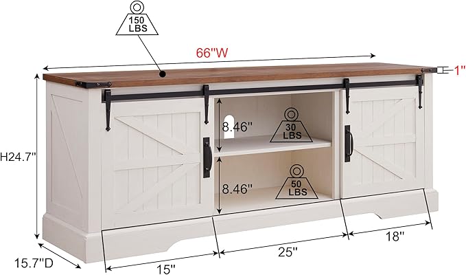 OKD Farmhouse TV Stand for 75 Inch TV with Sliding Barn Door, Rustic Wood Entertainment Center Large Media Console Cabinet Long Television Stands for 70 Inch TVs, Antique White