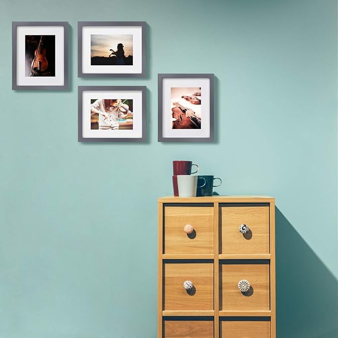 Egofine 8x10 Picture Frame Made of Solid Wood, Covered by Plexiglass for Pictures 4x6 or 5x7 with Mat or 8x10 Without Mat, Table Top Display and Wall Display Photo Frame, Dark Gray