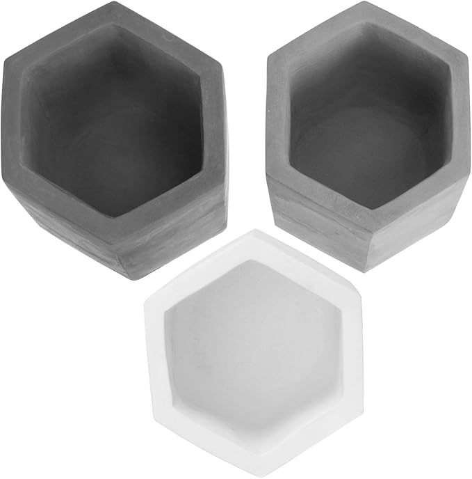 MyGift Set of 3 Cement Decorative Hexagon Multi-Colored Desktop Pen Holder and Pencil Office Supply Stationary Storage Cups (White, Gray, Black)