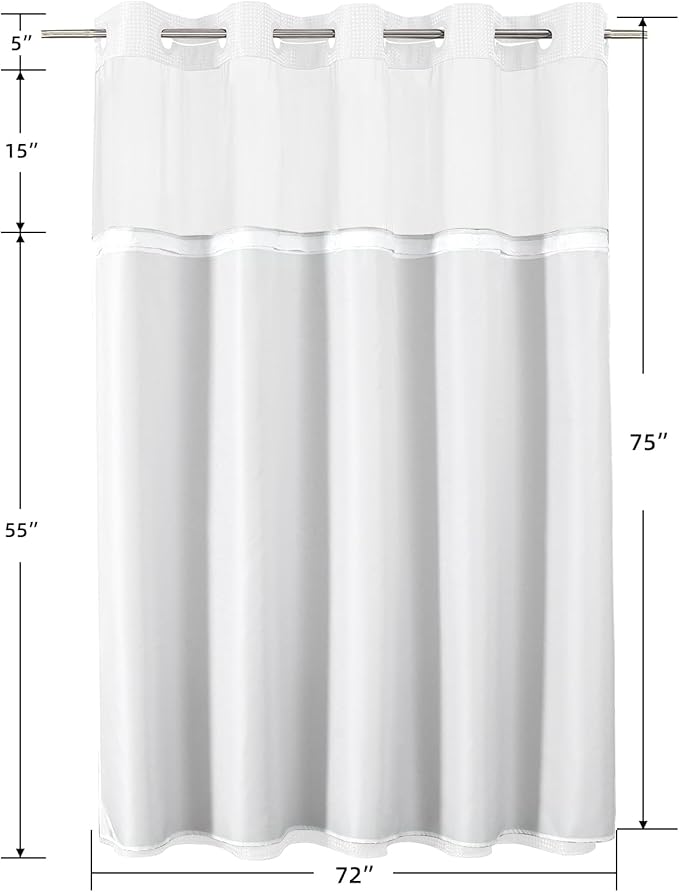 Colorful Star 256GSM Waffle Weave Heavy Duty Shower Curtains, No Hook Shower Curtain with Snap in Fabric Liner, Hotel Style Waterproof Bathroom Curtain Set, 72 x 75 Inch, White