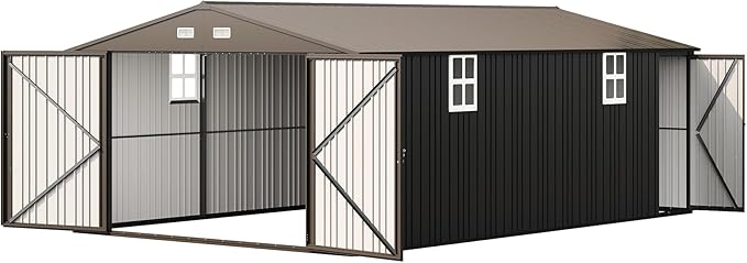 Jocisland 13.2x20.7x8.4 FT Heavy Duty Carport, Metal carport with 2 Lockable Doors & 4 Windows, Carport Canopy for for Car, Truck, Garbage Can, Tool, Lawnmower, Dark Gray