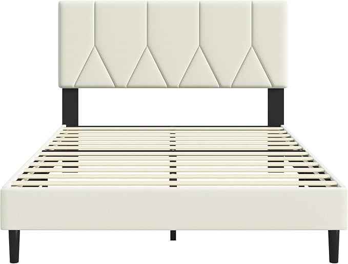 Full Size Bed Frame, Platform Bed Frame with Velvet Upholstered Headboard, Fully Upholstered Mattress Foundation with Strong Wooden Slats, No Box Spring Needed, Noise Free, Easy Assembly